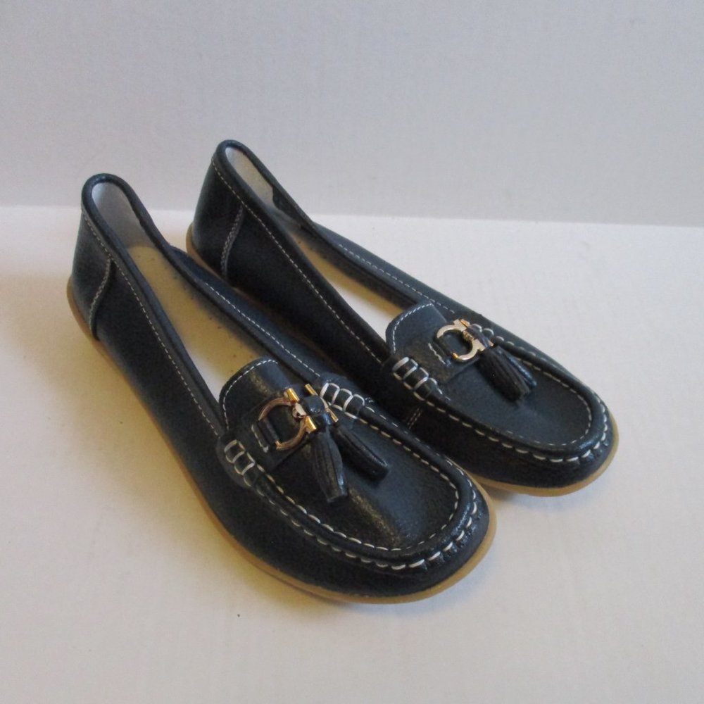 *CILOOL Navy Blue Pebbled Loafer Moccasin Flats - Picture 2 of 7